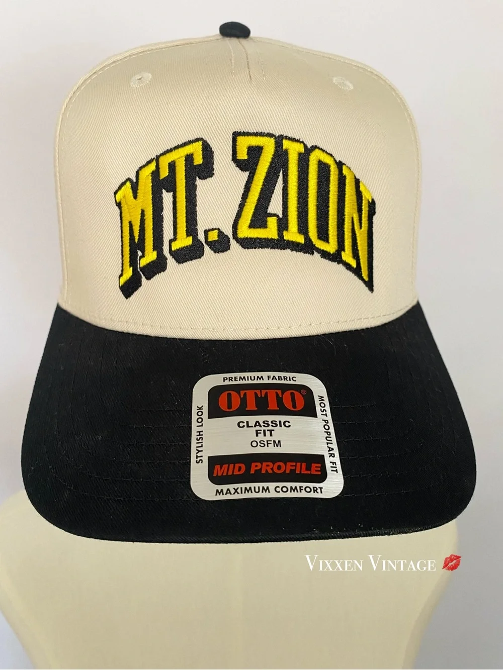 OTTO 'MT. ZION 5-PANEL MID PROFILE BASEBALL CAP' IN BLACK/NATURAL